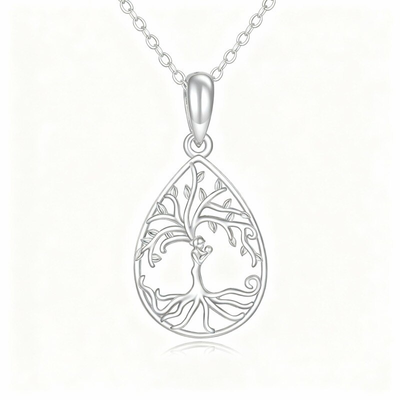10K White Gold Tree Of Life Pendant Necklace-1