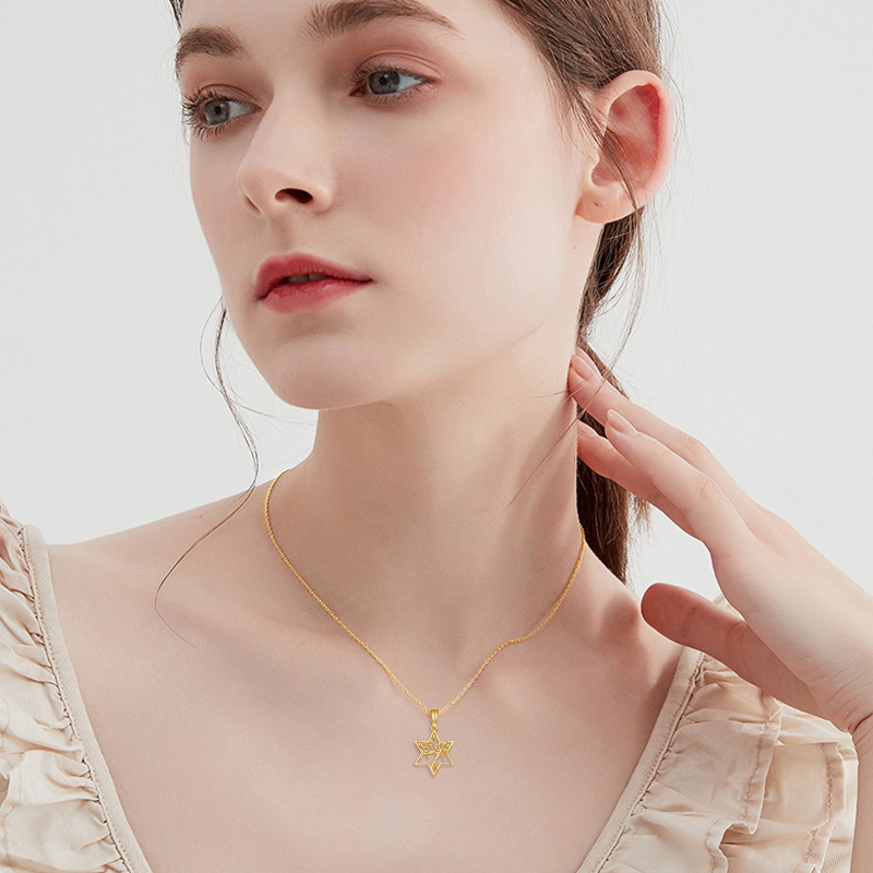 Collar con colgante del Árbol de la Vida y la Estrella de David en oro de 18 quilates para mujer-2