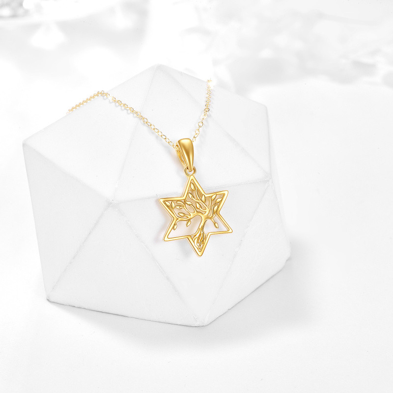 Collar con colgante del Árbol de la Vida y la Estrella de David en oro de 18 quilates para mujer-4