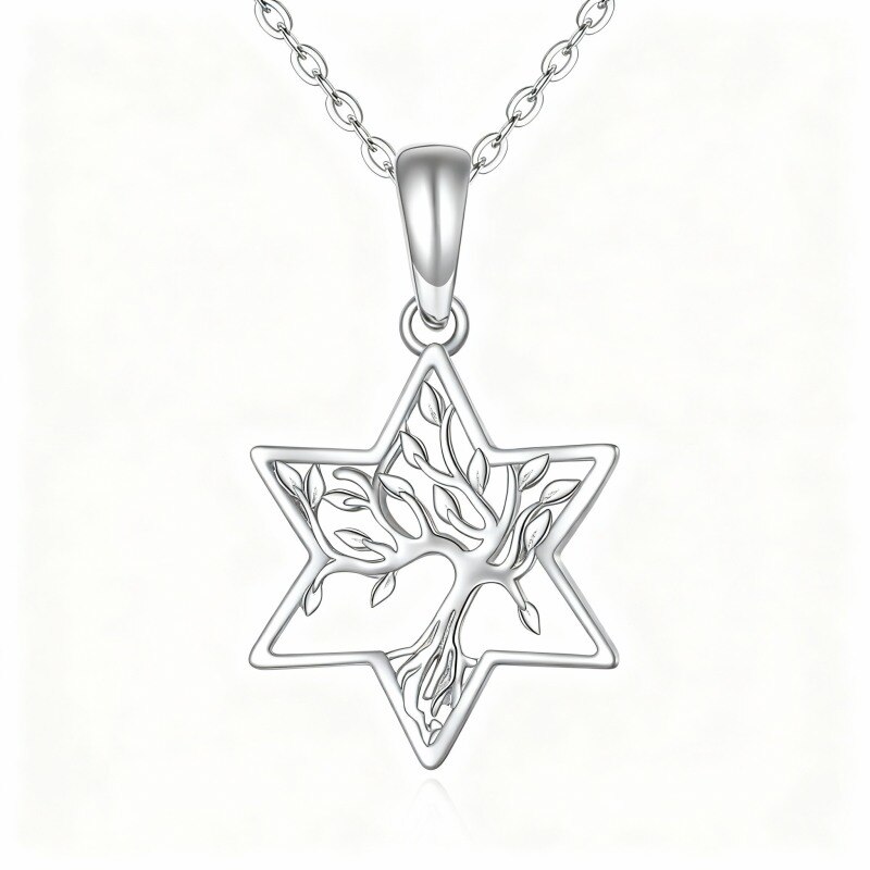 Collar con colgante del Árbol de la Vida y la Estrella de David en oro blanco de 10 quilates-18