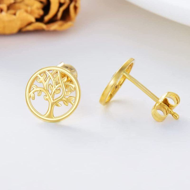 18K Gold Tree Of Life Stud Earrings-4