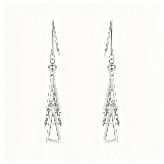 10K White Gold Triangle Drop Earrings