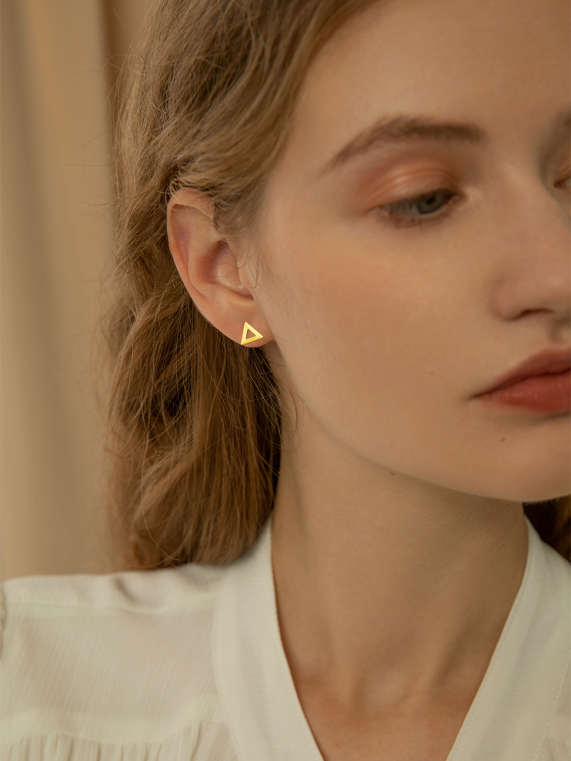 10K Yellow Gold Triangle Stud Earrings-2