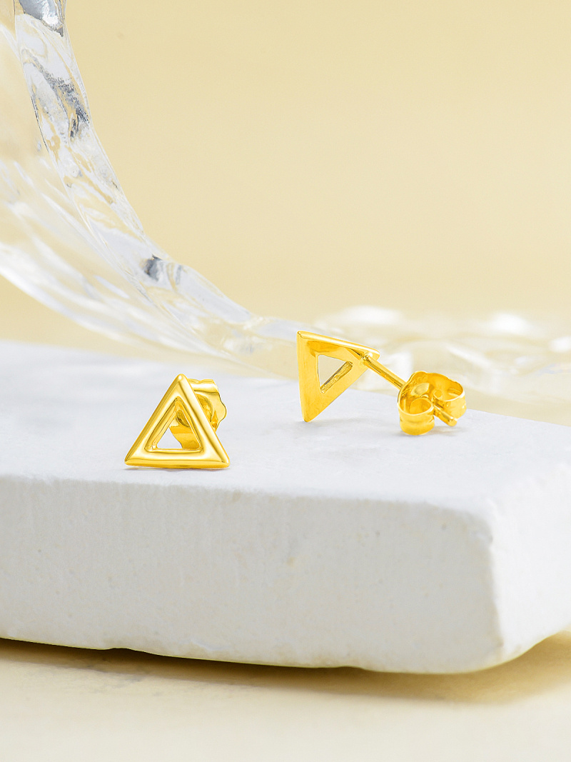 10K Yellow Gold Triangle Stud Earrings-3