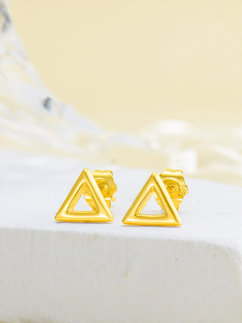 10K Yellow Gold Triangle Stud Earrings-4