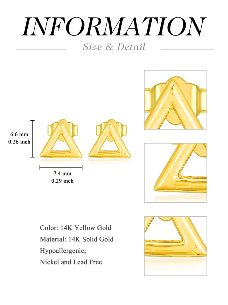 10K Yellow Gold Triangle Stud Earrings-5