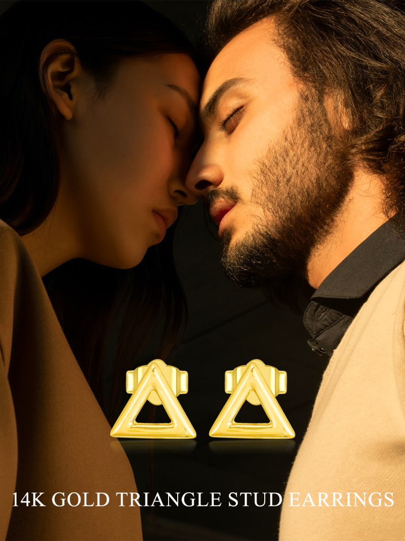 10K Yellow Gold Triangle Stud Earrings-6