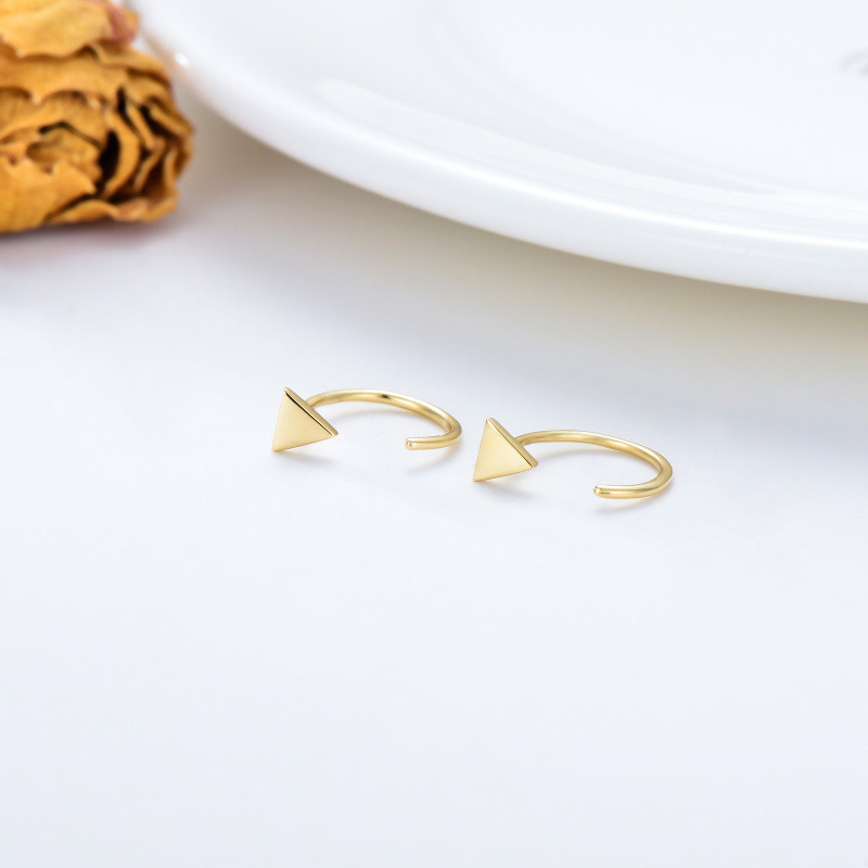 Pendientes de media aro triangulares de oro amarillo de 14 quilates, ideales como regalo para mujer.-4
