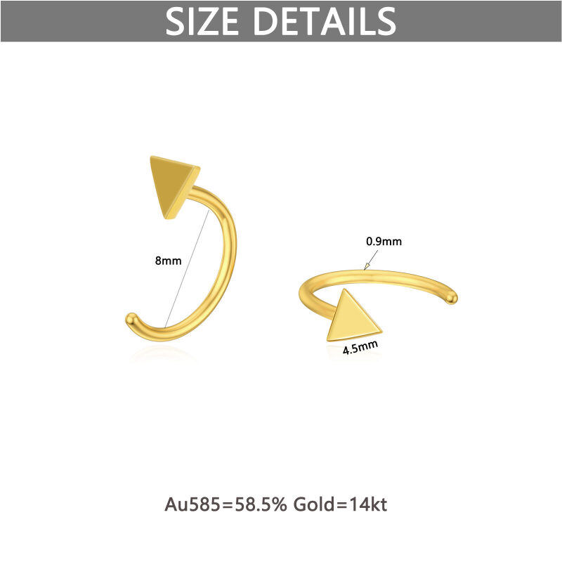 Pendientes de media aro triangulares de oro amarillo de 14 quilates, ideales como regalo para mujer.-5