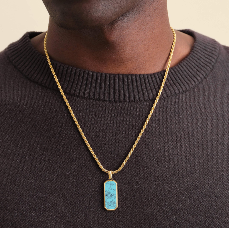 10K Rose Gold Turquoise Bar Pendant Charms for Men-2