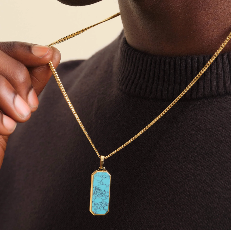 10K Rose Gold Turquoise Bar Pendant Charms for Men-3