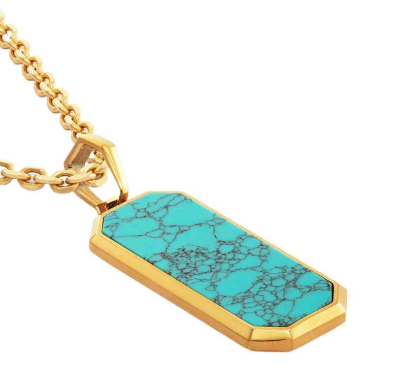 10K Rose Gold Turquoise Bar Pendant Charms for Men-4