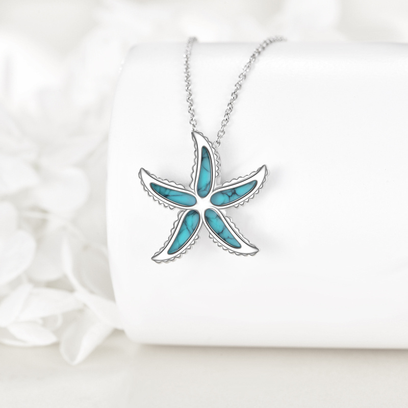 Collier pendentif étoile de mer en or rose 10 carats et turquoise-3