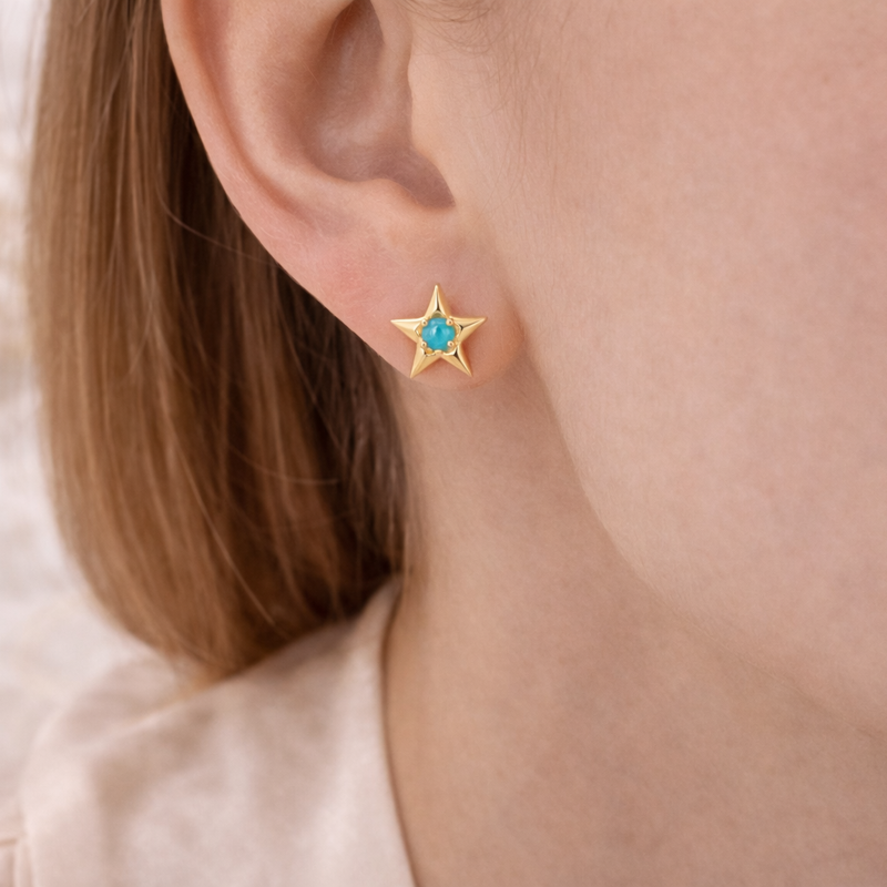 Pendientes de estrella de turquesa en oro rosa de 14 quilates-2