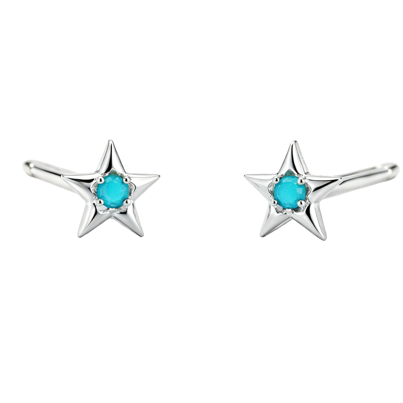 Pendientes de estrella de turquesa en oro blanco de 14 quilates-1