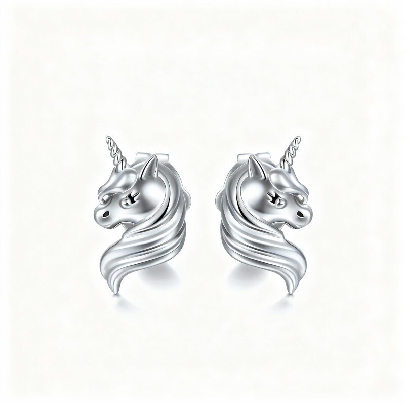 10K White Gold Unicorn Stud Earrings-9