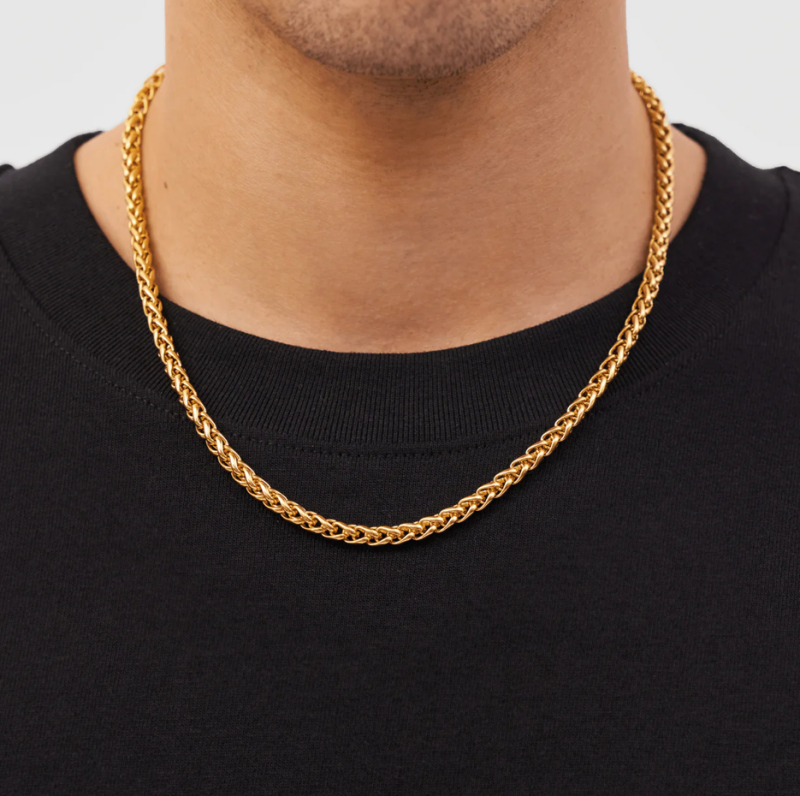 Collier chaîne blé en or rose 10 carats pour homme-2