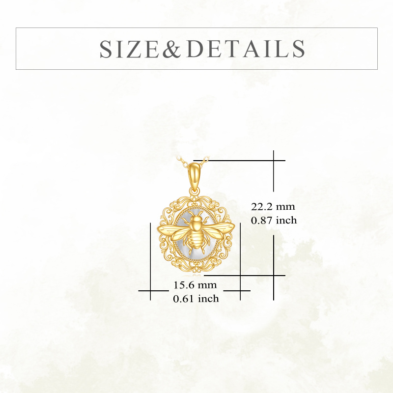 Halskette mit Anhänger in Form einer Biene aus weißer Muschel, 18 Karat Gold-5