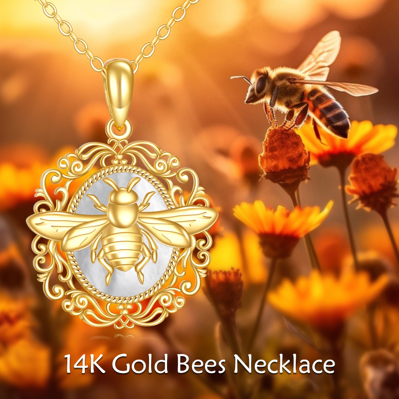 Halskette mit Anhänger in Form einer Biene aus weißer Muschel, 18 Karat Gold-6