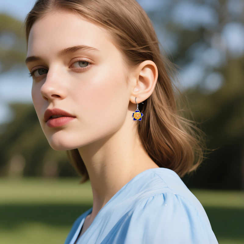 Pendientes colgantes de flores silvestres en oro rosa de 10 quilates-2