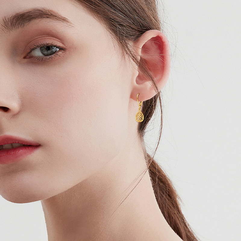Boucles d'oreilles pendantes à fermoir à levier en or 14 carats avec fleurs pour femmes-2