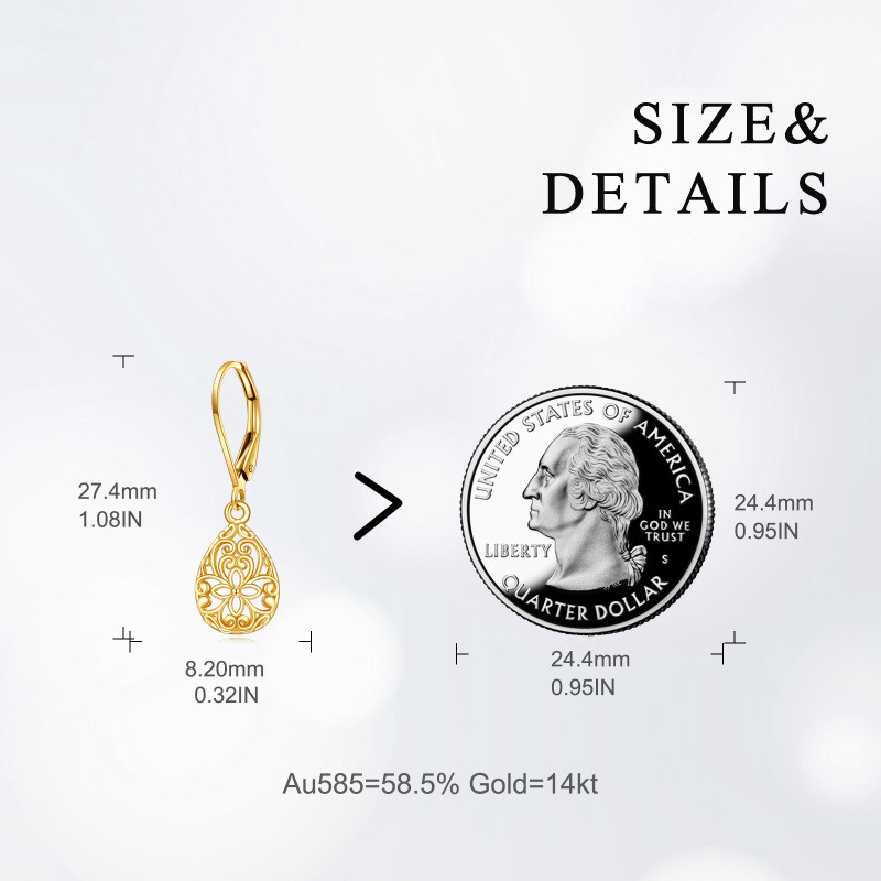 Boucles d'oreilles pendantes à fermoir à levier en or 14 carats avec fleurs pour femmes-5