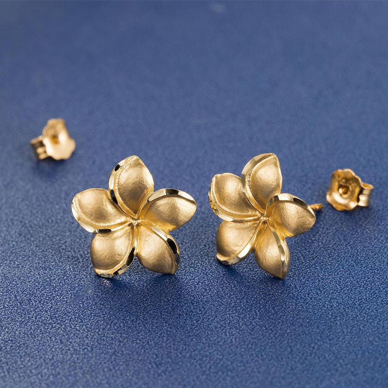 Boucles d'oreilles puces fleurs sauvages en or blanc 10 carats-3