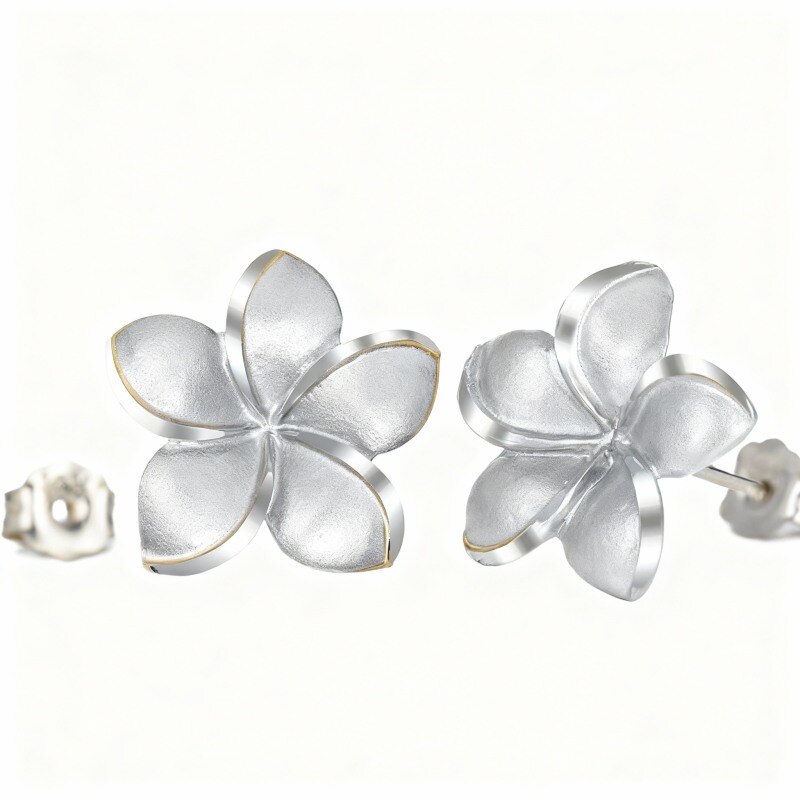 Boucles d'oreilles puces fleurs sauvages en or blanc 10 carats-1