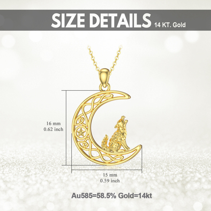 Collar con colgante de lobo, nudo celta, luna y estrella en oro blanco de 10 quilates-5