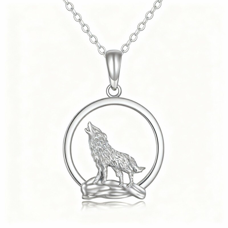 Collar con colgante de lobo de oro blanco de 10 quilates-11