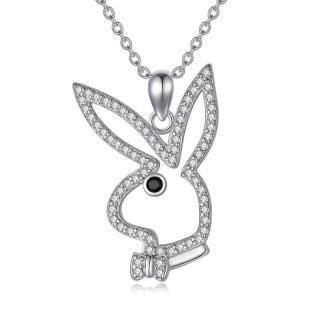 Sterling Silver Cubic Zirconia Rabbit & Bow Pendant Necklace-39