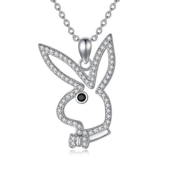 Sterling Silver Cubic Zirconia Rabbit & Bow Pendant Necklace