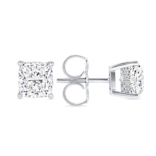14K White Gold Cushion Cut Lab Grown Diamond Stud Earrings