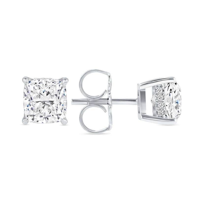 14K White Gold Cushion Cut Lab Grown Diamond Stud Earrings-2