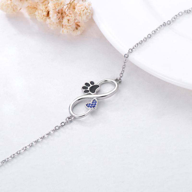 Pulsera con colgante de corazón con símbolo de infinito y circonita cúbica en plata de ley-4