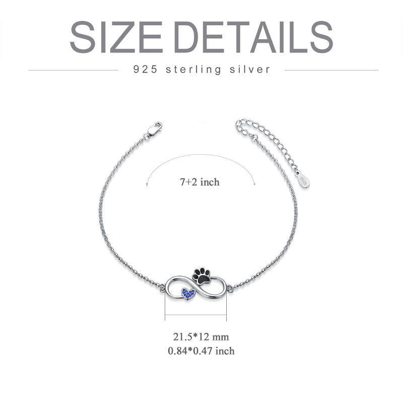 Sterling Silver Cubic Zirconia Paw & Heart & Infinity Symbol Charm Bracelet-5