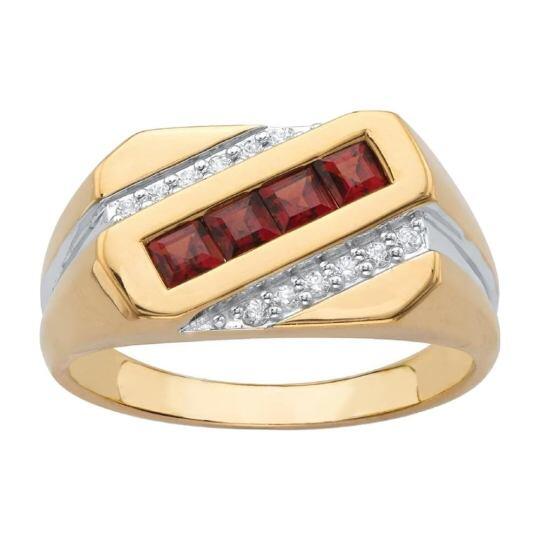 Anello da uomo in oro bianco e oro giallo 10K con moissanite taglio princess e rubino, per uomo