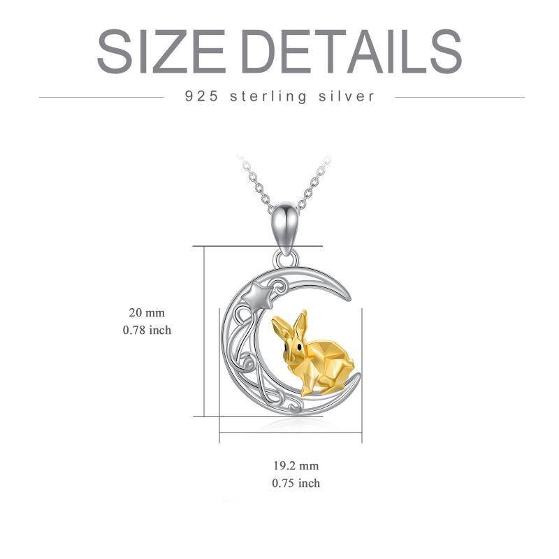 Sterling Silver Two-tone Rabbit & Moon Pendant Necklace-5