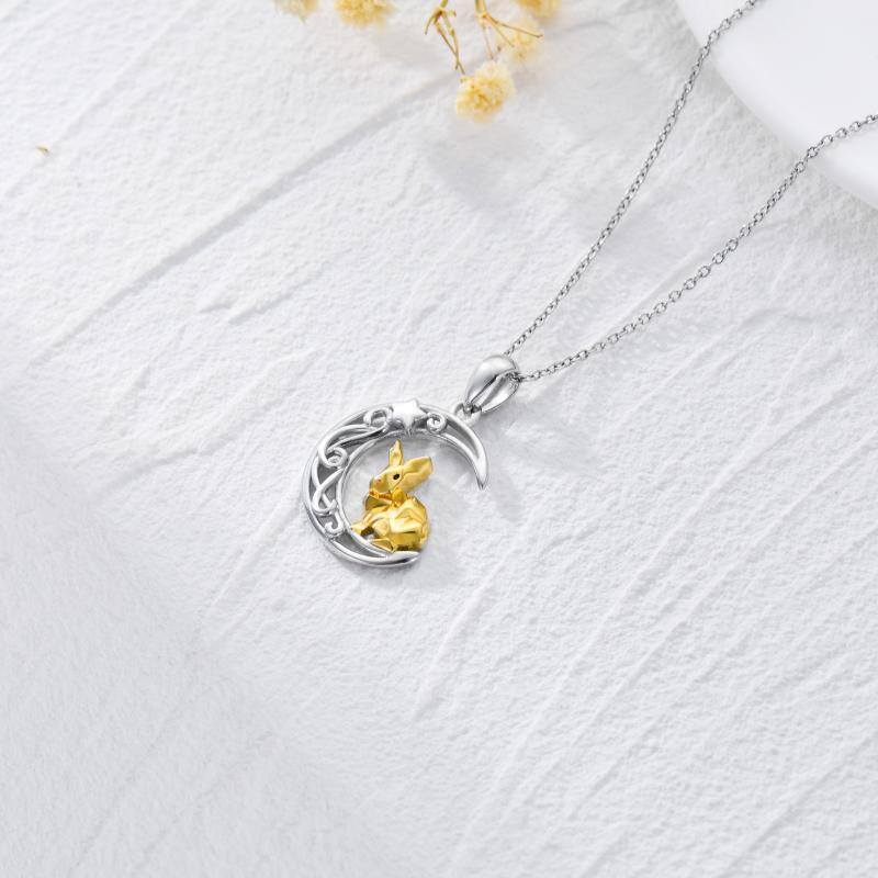 Sterling Silver Two-tone Rabbit & Moon Pendant Necklace-4