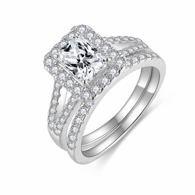 10K White Gold Radiant Cut Moissanite Bridal Set-5