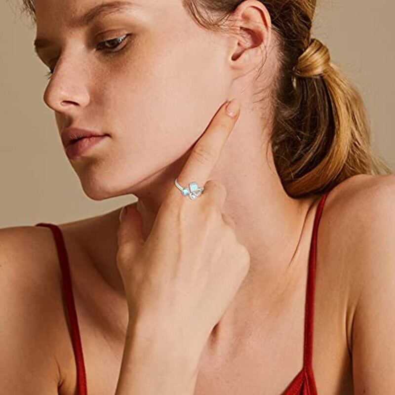 Sterling Silver Cubic Zirconia & Moonstone & Opal Open Ring-2