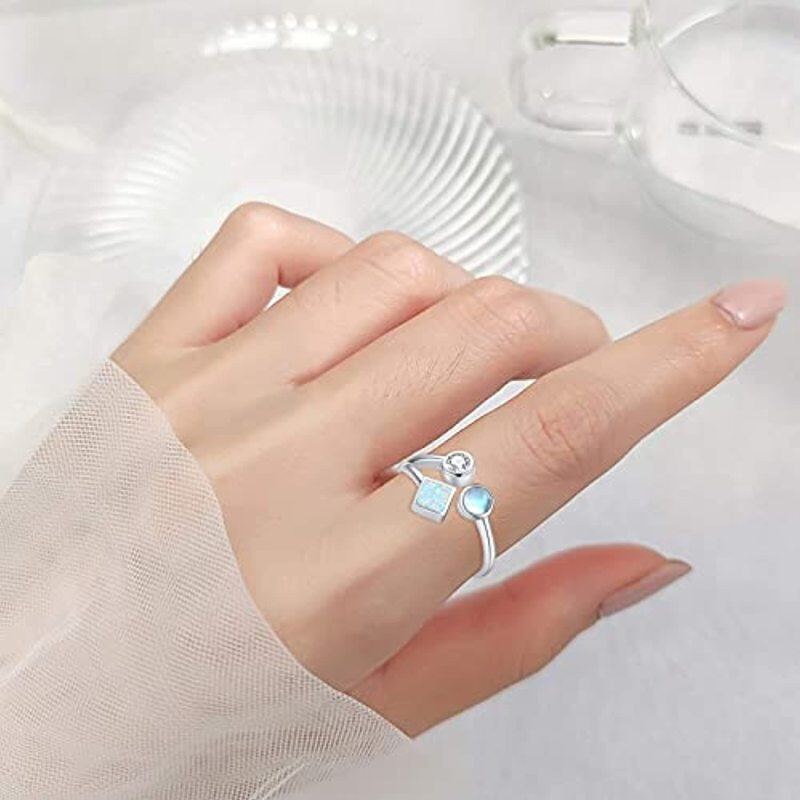 Sterling Silver Cubic Zirconia & Moonstone & Opal Open Ring-3