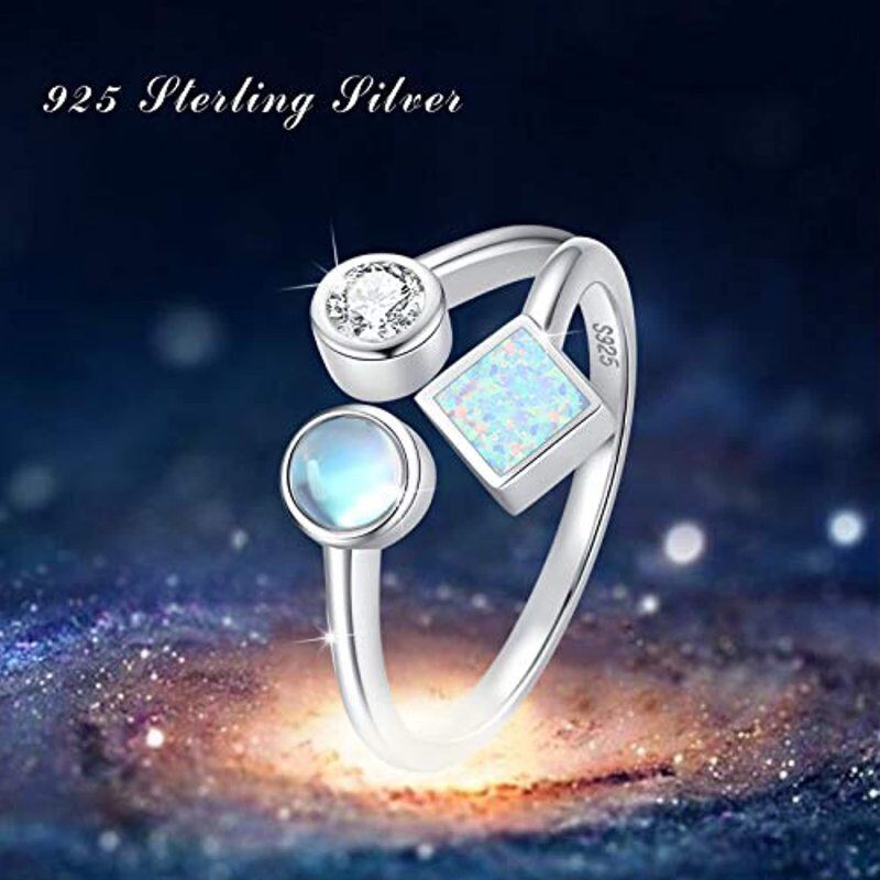 Sterling Silver Cubic Zirconia & Moonstone & Opal Open Ring-6