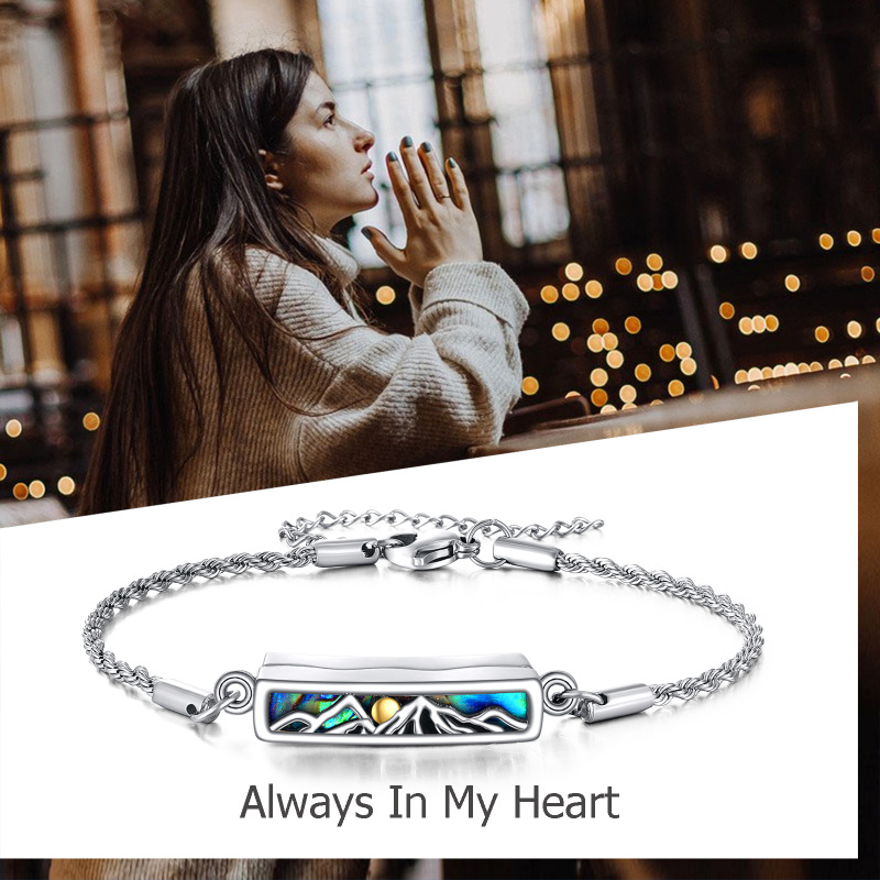 Pulseira de urna solar de montanhas de marisco de abalone em prata esterlina para cinzas-6
