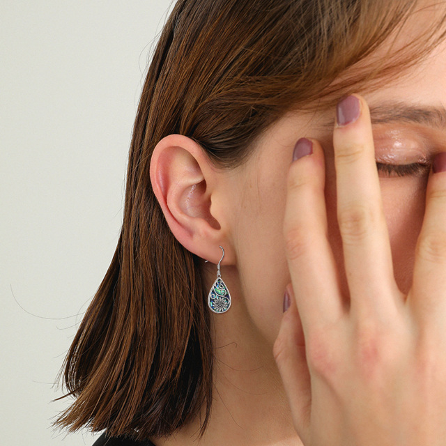 Orecchini pendenti retrò in argento sterling con pera, conchiglia, girasole e abalone-2