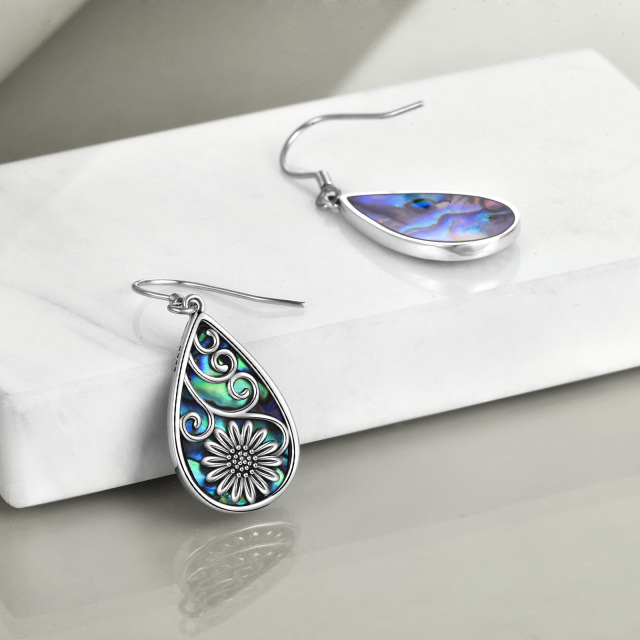 Orecchini pendenti retrò in argento sterling con pera, conchiglia, girasole e abalone-4