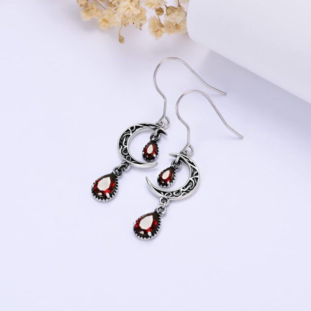 Boucles d'oreilles pendantes rétro en argent sterling avec motif de lune en forme de poire et oxyde de zirconium-4