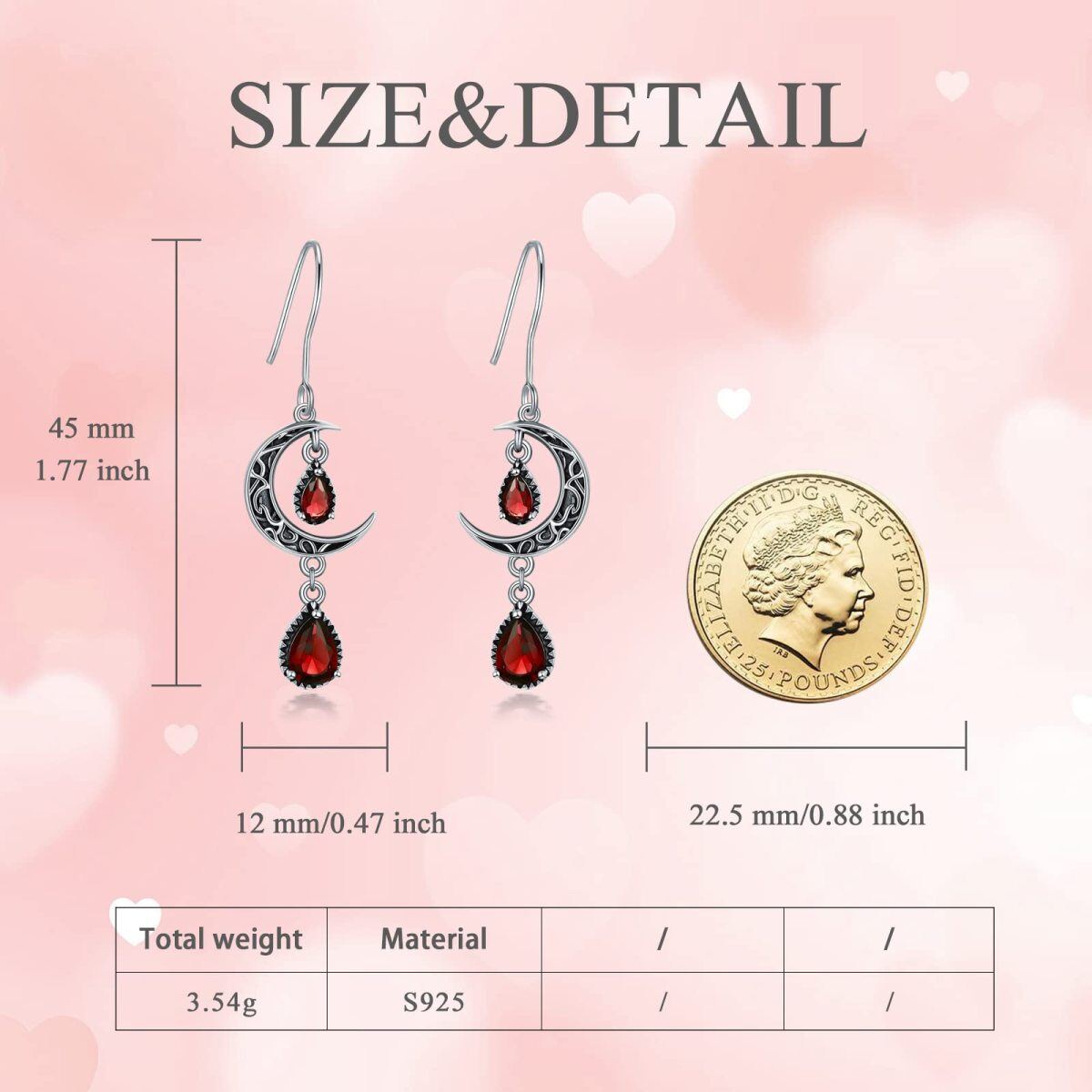 Boucles d'oreilles pendantes rétro en argent sterling avec motif de lune en forme de poire et oxyde de zirconium-5