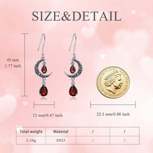 Boucles d'oreilles pendantes rétro en argent sterling avec motif de lune en forme de poire et oxyde de zirconium-5