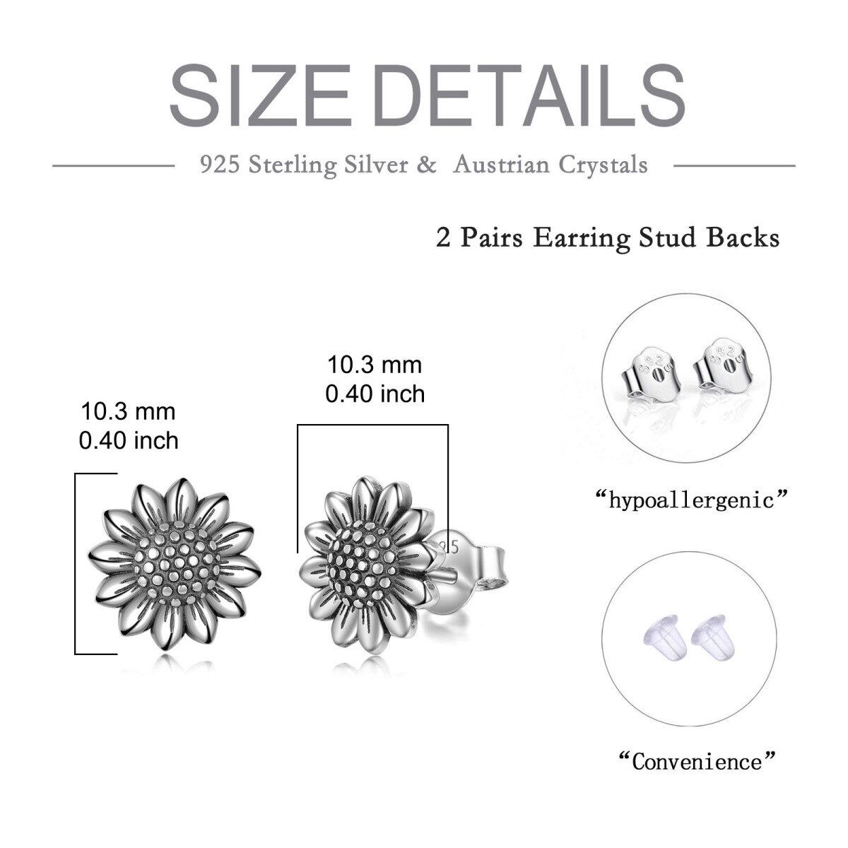 Retro Silver Sunflower Stud Earrings In Sterling Silver-5